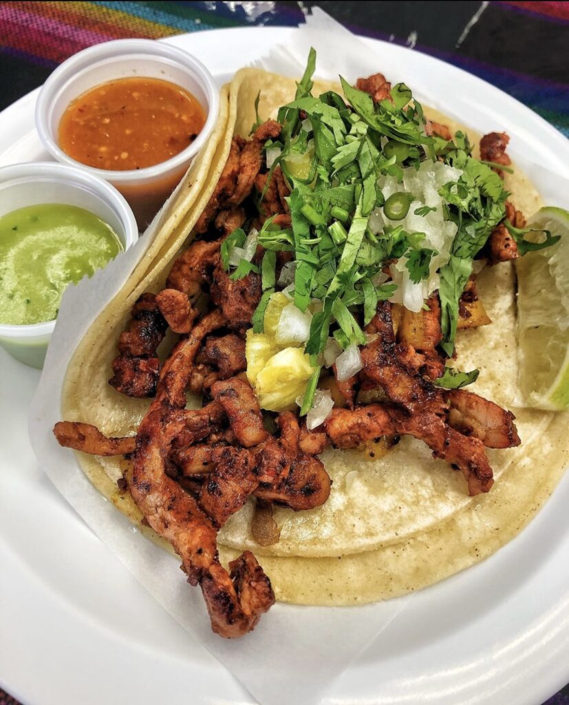 Tacos al pastor at Aguilar's Mexican Grocery